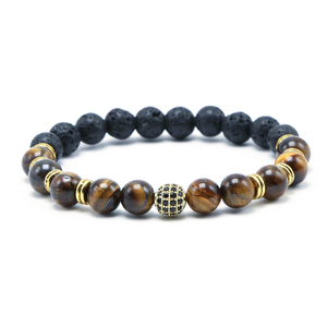 Bracelet en pierres naturelles en Bestone, 8mm, bijoux de guérison, œil de tigre jaune, perle de roche - Product Image 2