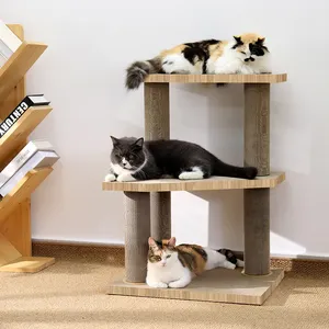 실내 고양이를위한 고양이 탑 스크래치 포스트 플레이 하우스 3 층 고양이 점프 플랫폼