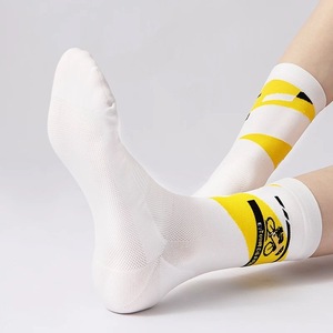Cycling Crew Socks Nylon Mid Length Black White Unisex Sport Socks For Bike Riding - Product Image 2