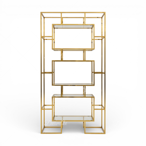 Étagère à <span class=keywords><strong>vin</strong></span> moderne et rêveuse à trois niveaux de miroirs avec cadre en acier inoxydable doré pour la maison et les réceptions - Product Image 2