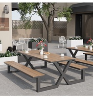 Ensemble table et chaises monobloc moderne et imperméable à l'eau pour l'extérieur, 2 places en métal, bois et aluminium, pour le patio