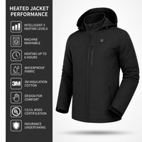Veste chauffante à capuche pour homme, 3 couches, fermeture éclair intégrale, col montant, deux zones chauffantes sur la poitrine, chauffages dorsaux et latéraux pour l'hiver