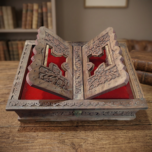 Boîte à Coran en bois écologique faite à la main, design islamique sculpté, étui de rangement doublé rouge, décoration traditionnelle rectangulaire pour la maison, à poser sur la table - Product Image 2