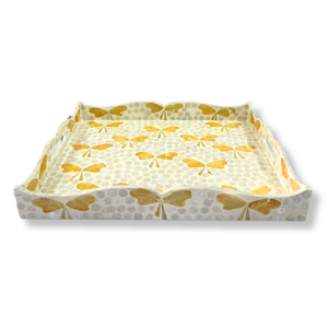 Plateau en MDF rectangulaire écologique de haute qualité avec bord ondulé motif d'arc coloré incrustation de coquille de Capiz blanche - Product Image 3