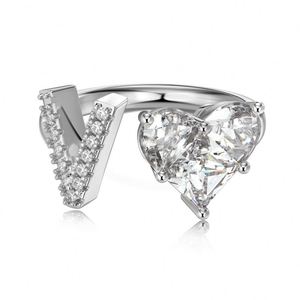 DYLAM Personalized Statement Dress <b>up</b> Jewelry Rings S925 Silver 26 A-Z Initial Letter V Heart 5A Cubic Zirconia <b>Open</b> Rings - Product Image 1