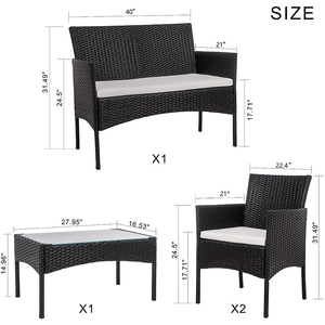 <span class=keywords><strong>Set</strong></span> di Arredamento <span class=keywords><strong>da</strong></span> <span class=keywords><strong>Esterno</strong></span> 4 Pezzi in Rattan PE con Tavolo <span class=keywords><strong>da</strong></span> <span class=keywords><strong>Pranzo</strong></span> <span class=keywords><strong>da</strong></span> Giardino Divano e Sedie per Spiaggia - Product Image 4