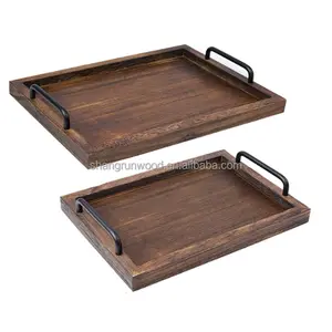 Wholesale Custom Coffee Tea Table Serving Platter Wood Serving Tray Large Serving Tray With Handle For Fruits Food And Plates