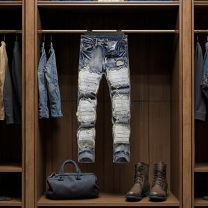 Jeans de Mezclilla Azul Casual para Hombre, Estilo Retro, Cintura Media, Técnica de Lavado para Mayor Transpirabilidad y Lavabilidad, OEM para Otoño/Invierno - Product Image 1