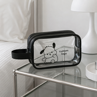 Sac de maquillage en PVC avec imprimé chien mignon, pochette de toilette transparente imperméable avec fermeture éclair, grand rangement portable, logo personnalisé