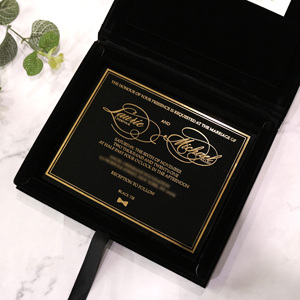 Carte d'invitation <span class=keywords><strong>de</strong></span> mariage <span class=keywords><strong>de</strong></span> style boîte royale 2026, boîte <span class=keywords><strong>de</strong></span> mariage <span class=keywords><strong>de</strong></span> luxe, invitations en acrylique noir - Product Image 3