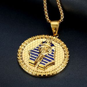 Collier pendentif Hip Hop Pharaon Égyptien en acier inoxydable plaqué or pour homme, design rond, bijoux de mode - Product Image 2