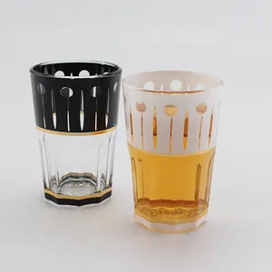 6pcs 6OZ Glass Tumbler Moroccan Luxury Black And White Decal Turkish Glass Tea Cup Tumbler Set
