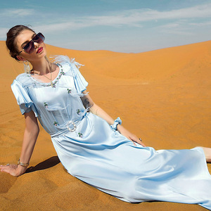 Most Popular <strong>Baby</strong> Blue Pure Fresh Ruffle <strong>Kurti</strong> Indian Sweet Girl Diamonds Turkey Abaya Tassel Belt Muslim Fashion - Product Image 2