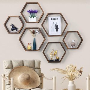 Estantes flotantes montados en la pared Estantes hexagonales de pared para sala de estar Almacenamiento de madera Panal - Product Image 5