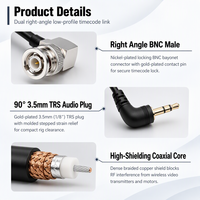 Câble Timecode TRS 3,5 mm vers BNC à angle droit 50 cm pour mixeur audio, enregistreur cinéma, câble de synchronisation Timecode personnalisé pour caméra