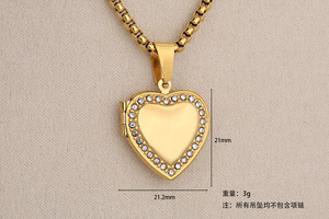 Phụ Nữ Của 18K Vàng Mạ Thép Không Gỉ Tự Làm Khung Ảnh Hình Ảnh Bộ Nhớ Mề Đay Vòng Cổ Rhinestone Trống Thời Trang Mặt Dây <span class=keywords><strong>Charms</strong></span> - Product Image 2