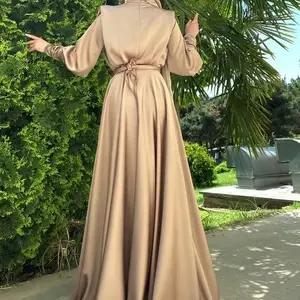 Custom Muslim Wear Manufacturers Dubai Muslim Satin Modest Wedding Party Prom Evening Maxi Dress For Women