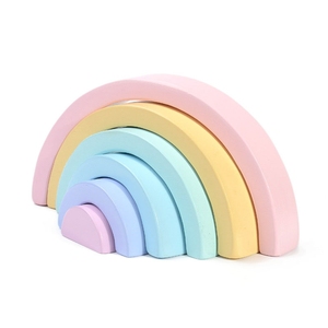 Gioco di Impilamento Arcobaleno Montessori, Giocattolo Educativo, Blocchi di Costruzione in Legno, Ponte ad Arco Arcobaleno in Legno - Product Image 3
