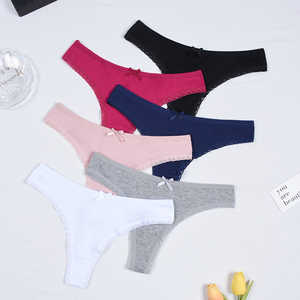 Tangas con lazo de encaje, bragas íntimas elásticas transpirables cómodas y sexis, tangas de algodón 95% 5% Spandex, ropa interior para mujer, bragas - Product Image 1