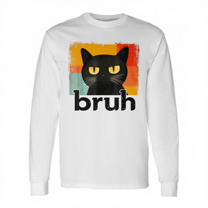 Maglietta a Maniche Lunghe con Grafica di Gatto Divertente per Adulti, Unisex, Collo Tondo, in Cotone, Top Promozionale - Product Image 2