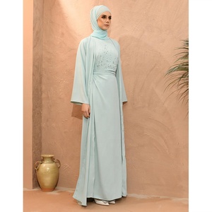 Ensemble Abaya 3 pièces pour femmes musulmanes, nouveau Design de vêtements islamiques sans manches, haut et <span class=keywords><strong>pantalon</strong></span> et Cardigan - Product Image 5