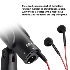 <span class=keywords><strong>Microfono</strong></span> Dinamico Cardioide USB <span class=keywords><strong>con</strong></span> <span class=keywords><strong>Jack</strong></span> <span class=keywords><strong>per</strong></span> <span class=keywords><strong>Cuffie</strong></span> Integrato e Controllo Volume, Portatile e <span class=keywords><strong>con</strong></span> Cancellazione del Rumore - Metallo - Product Image 4