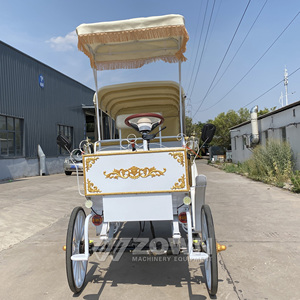 รถม้าไฟฟ้าสไตล์วินเทจสีขาวตกแต่งขอบทอง ยานพาหนะพิเศษสำหรับการท่องเที่ยวชมวิว - Product Image 4