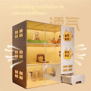 Villa pour chat en stock avec bac à litière tout-en-un, maison pour chat d'intérieur, climatisation, utilisation domestique, parfaite pour les chats mignons - Product Image 3