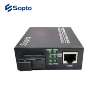Konverter Media Serat Optik Sopto 1 Fiber 1 UTP SC ke RJ45 FTTH SM 10km 20km 40km 10/100/1000Mbps Hitam
