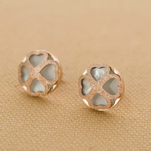 <b>Stud</b> <b>Earrings</b> Heart Shape Rose Gold Stainless Steel Everyday Wear Four Sided Clover Design - Product Image 1