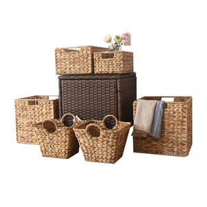 Handmade woven seagrass rope wooden willow bathroom laundry sea grass basket storage folding basket