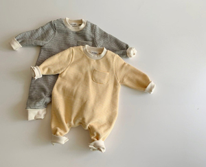 Monos de una pieza acolchados a rayas para bebés, unisex, informales, gruesos, ropa de invierno para niños pequeños - Product Image 4