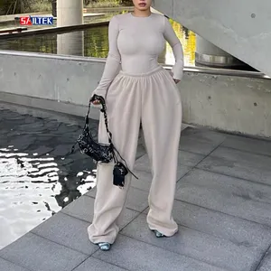 High Quality Women Sets 2 Piece 2024 Women Clothing Custom Knitted Cotton Ladies Pants And Top Set