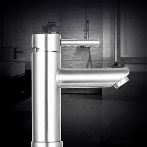Single Cold Water Single Handle Bathroom Wash Basin Faucet Mixer Stainless Steel Contemporary Modern Ceramic Brushed