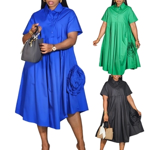 Nouvelle Arrivée D3338 Robes d'<span class=keywords><strong>été</strong></span> décontractées pour femmes à <span class=keywords><strong>manches</strong></span> <span class=keywords><strong>courtes</strong></span>, robes amples à fleurs 3D, <span class=keywords><strong>robe</strong></span> chemise africaine pour femmes - Product Image 1