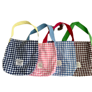 Sac fourre-tout décontracté en toile à carreaux contrastés, personnalisé, portable, pliable, à longue poignée - Product Image 1