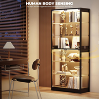 Vitrine en verre sur mesure à 6 niveaux avec éclairage LED, détecteur de mouvement et étagères en verre réglables pour objets de collection, figurines et décoration intérieure