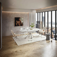 Table à manger rectangulaire moderne et contemporaine avec plateau en verre trempé transparent, extensible, en acier inoxydable, pieds en métal réglables pour la maison