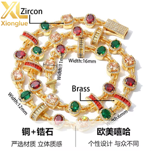 Hip Hop Luxury <b>Copper</b> Jewelry Set Iced Out Link <b>Bracelet</b> Chain Set Men Women Claw Setting - Product Image 5
