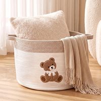 Grand panier de rangement moderne tressé en forme d'ours, écologique, pliable, en corde de coton, marron et blanc, polyvalent pour chambre d'enfant