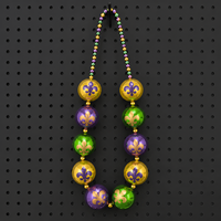 Collier de perles de 48 pouces avec 10 perles imprimées Fleur de Lys de 60 mm