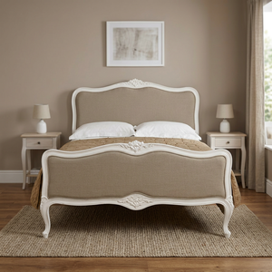 French Louis XV Style Antique European Design Carved Solid Wood <b>Bed</b> <b>Frame</b> with Fabric for Home or Hotel Wall <b>Bed</b> Feature - Product Image 2