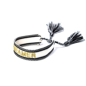 Bracciale Charm Artigianale di Moda in Tessuto Intrecciato <span class=keywords><strong>con</strong></span> Parole Ricamate Design Unico Impreziosito - Product Image 4