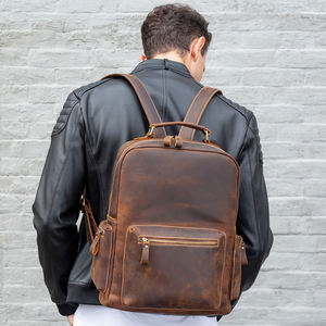 Sac à dos multifonction personnalisé pour homme en cuir véritable Crazy Horse Sac à dos de voyage pour ordinateur portable Sac à dos en cuir - Product Image 1