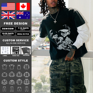 Camiseta KingSen de Moda Urbana, Transpirable, con Tratamiento Antiarrugas, Manga Larga, Corte Holgado, Algodón Peinado, Cuello Redondo, con Estampado de Letras - Product Image 3