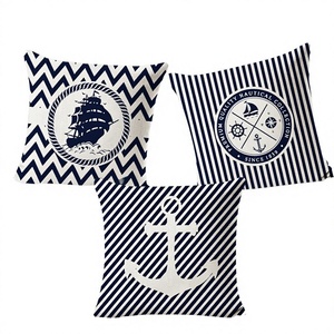Housse de coussin carrée tissée style méditerranéen avec ancre de bateau et étoile de mer, en lin, pour canapé, usage nautique, maison et hôtel - Product Image 3