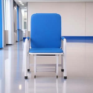 Hospital Chair <b>Bed</b> Combo S002L Blue Artificial Leather Portable Reclining For Hospital Care And Home Use - Product Image 2
