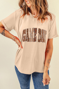 Dear-Lover Vente en gros Femmes <span class=keywords><strong>Kaki</strong></span> Game Day Rugby T-<span class=keywords><strong>shirt</strong></span> graphique à lettres à carreaux - Product Image 5