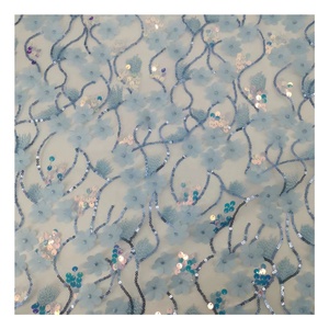 Lue-tela de lentejuelas policromáticas cortadas con láser, tela para vestido de fantasía francesa bordada con hierba de ylon, 3 owers - Product Image 1