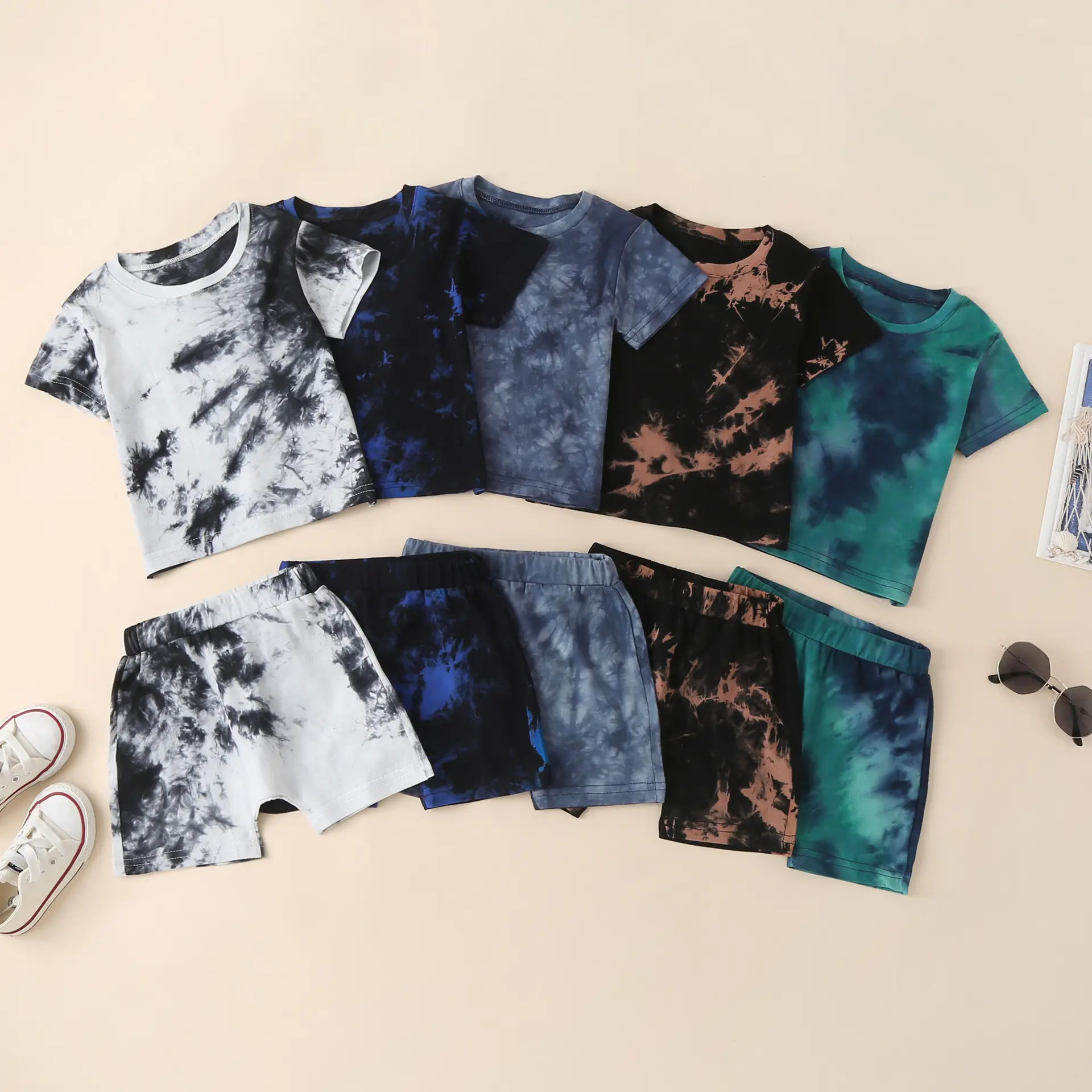 Boy Summer clothing sets kids tie dye Shirt+Shorts 2pcs Clothes boys 2021 new clothes set